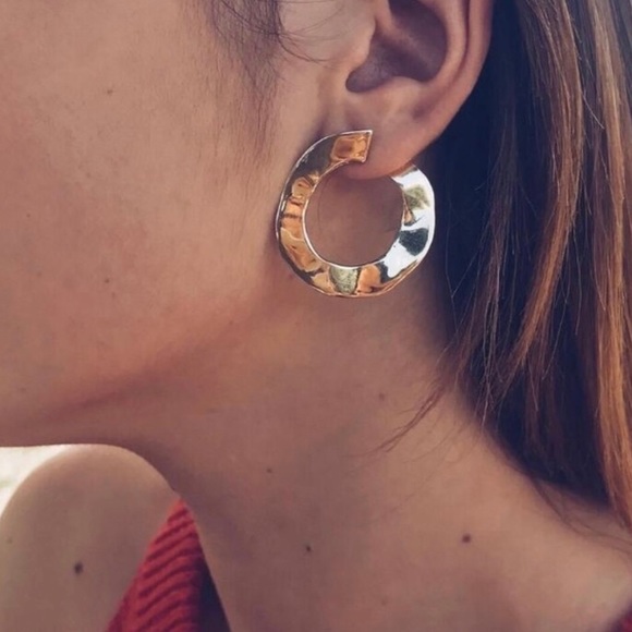 Urban Outfitters Jewelry - Sterling silver hammered disc half hoop earring Urban Outfitters Jewelry - Sterling silver hammered disc half hoop earring